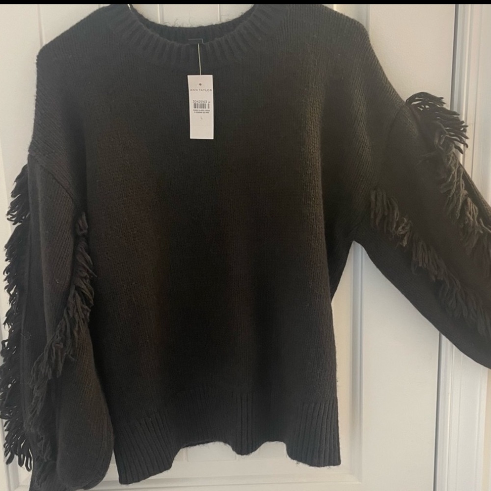 Sweater Black with Fringe Sleeves NWT